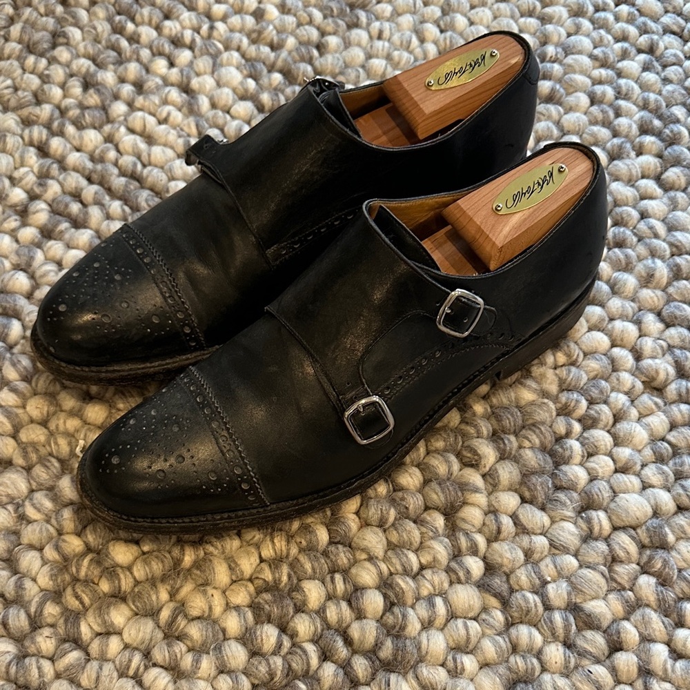 O’keeffe Black Double Monk Strap Leather Dress Shoes